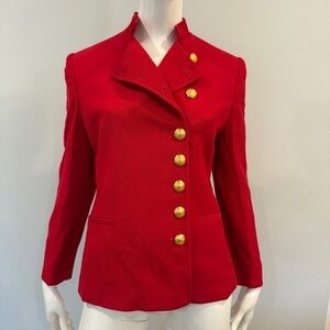 Lauren Ralph Lauren Red Wool Military Gold Button Jacket Top